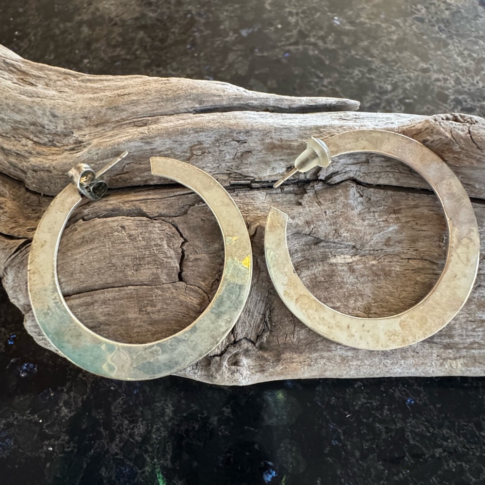Sterling Silver 925 Hammered Hoop Earrings – Handcrafted in Mexico